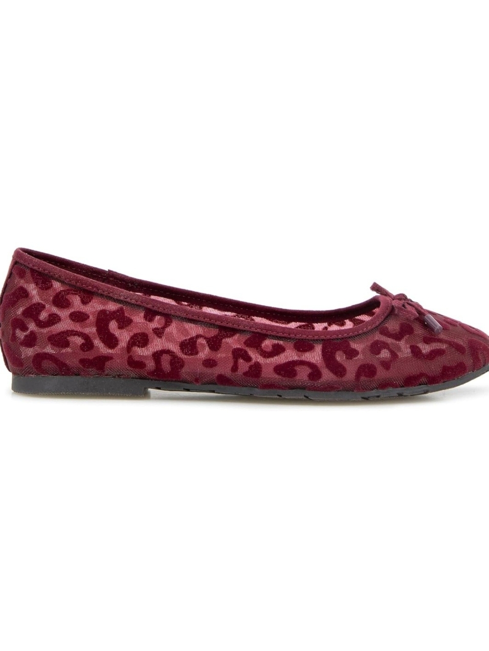 Women's Burgundy Leopard Velvet Ballet Flat with Bow